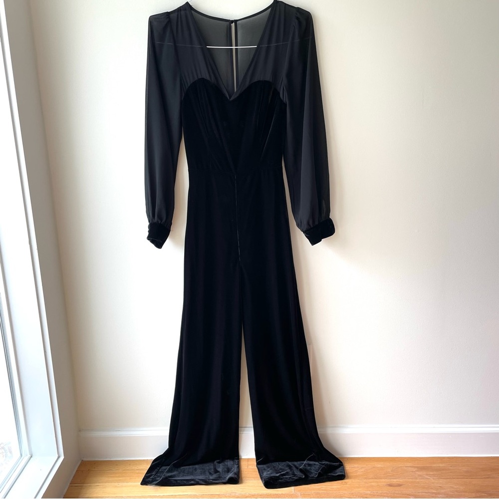 Collectif Vintage Black Velvet Long Sleeve Jumpsuit XS NWT